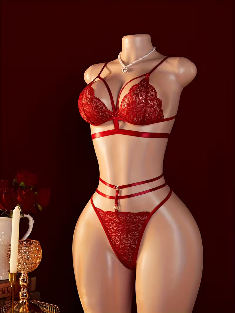 Ensemble Lingerie Rouge en Dentelle à Lanières