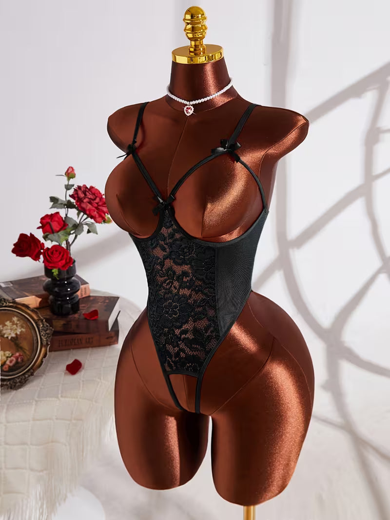 Body Lingerie Noir en Dentelle avec Nœuds