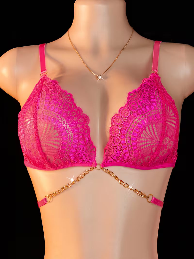 Ensemble Lingerie en Dentelle avec Chaînes Dorées