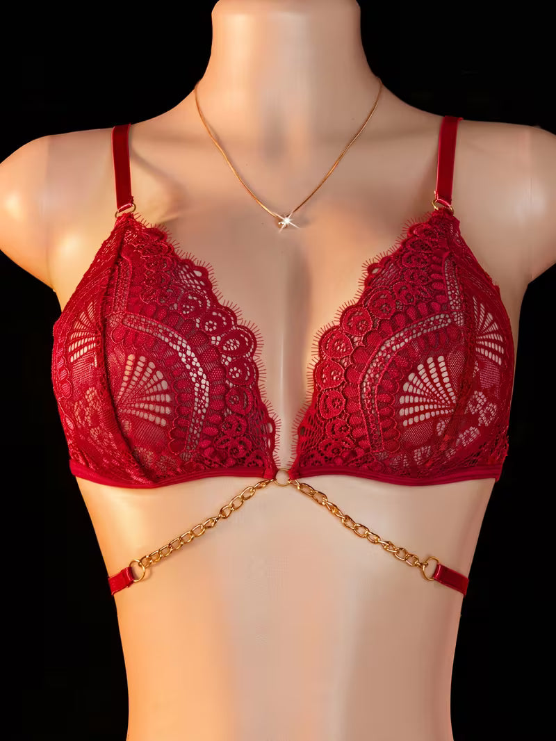 Ensemble Lingerie en Dentelle avec Chaînes Dorées