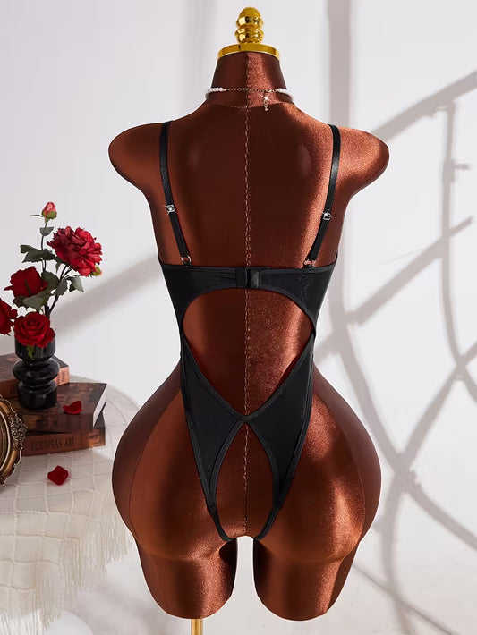 Body Lingerie Noir en Dentelle avec Nœuds