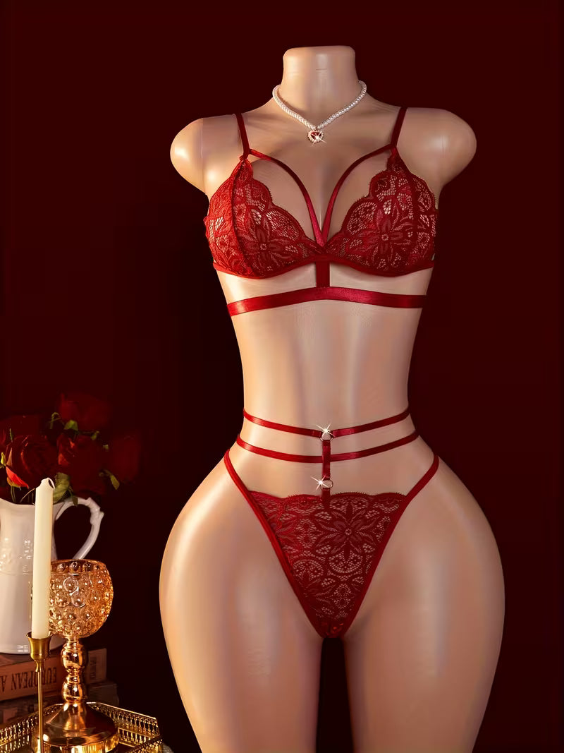 Ensemble Lingerie Rouge en Dentelle à Lanières