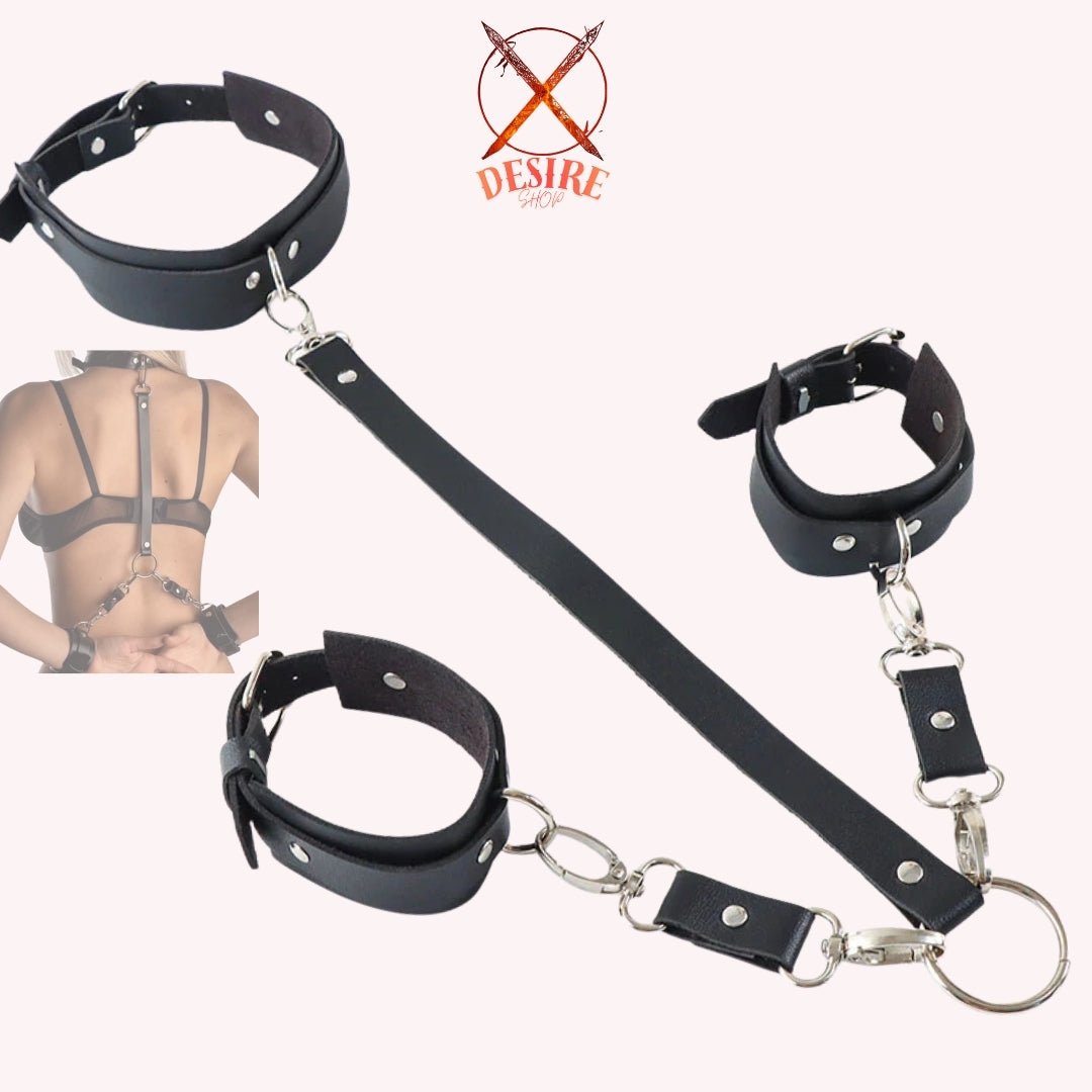 Pack BDSM Menottes, Collier & Attache